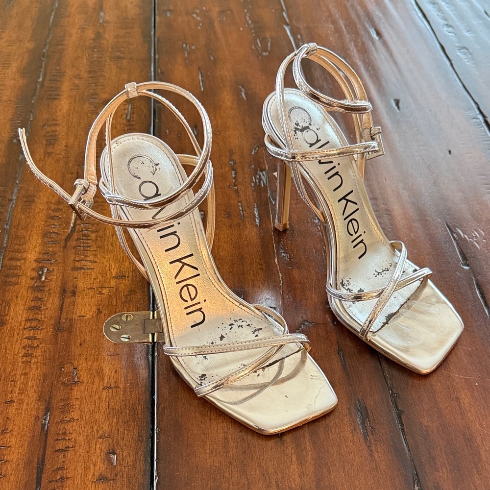 Calvin Klein Metallic Rose Gold Strappy High Heel Sandals